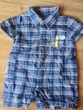 Vintage Blues Clues Short Sleeve Romper Blue Plaid Size 12 Month